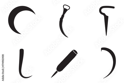 silhouette sickle icon set. Vector Black silhouettes. with white background