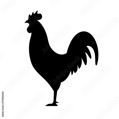 Vector art of silhouette of a rooster, a male chicken with a comb and wattles, often crowing at dawn, vector illustration
