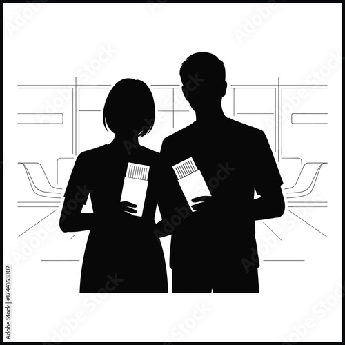Couple Traveling Together Holding Passports Silhouette