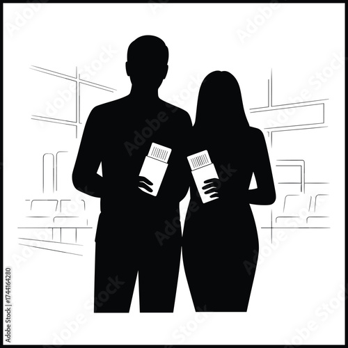 Couple Traveling Together Holding Passports Silhouette