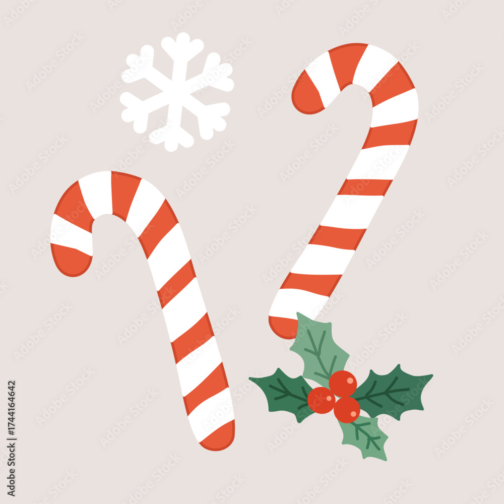 Obraz premium Candy Cane in Flat Style for Christmas and Seasonal Design