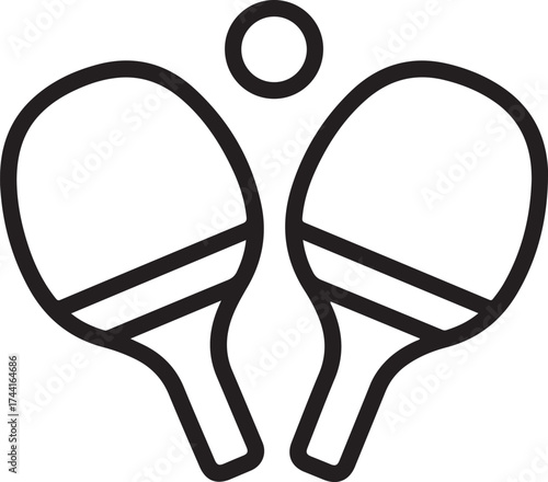 Illustration of two table tennis rackets with a ball, this simple design is ideal for use in sports related Two paddles with ball between them 
