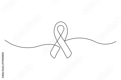 Continuous One Line Drawing of Breast Cancer Ribbon , Awareness Day Vector Illustration