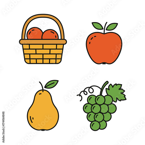 Basket with apples and grapes – fresh organic fruit harvest vector illustration