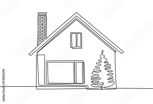 Architectural sketch of a modern house featuring a steep gable roof and stone accent wall