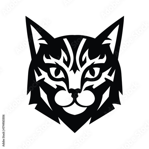Stylized black cat face with tribal markings feline