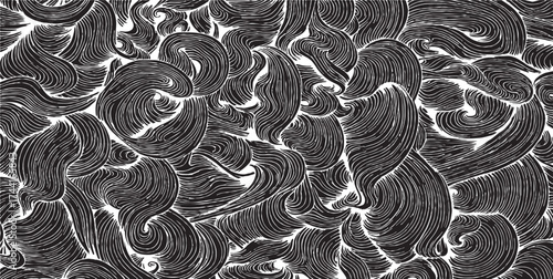Swirled and curled stripes and brush strokes texture. Marble or acrylic atrwork imitation. Cool and swirly background. Abstract vector illustration. Black isolated on white. EPS10