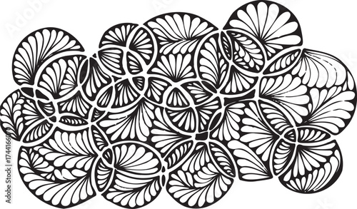 Simple floral geometric pattern. Tileable, repeating black and white background. Texture vector.