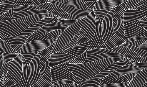 Swirled and curled stripes and brush strokes texture. Marble or acrylic atrwork imitation. Cool and swirly background. Abstract vector illustration. Black isolated on white. EPS10