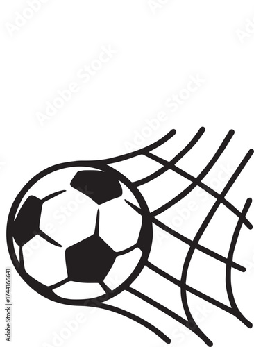 Soccer goal icon in black silhouette with ball hitting net for sports, scoring, and achievement-themed graphic design