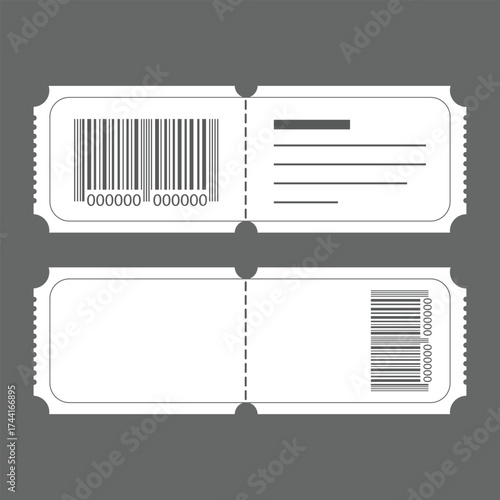 Vector art of two blank white tickets with barcode