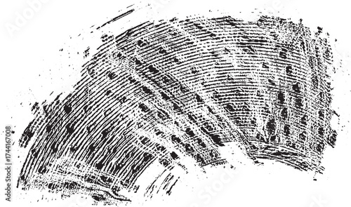 Monochrome texture composed of irregular graphic elements. Distressed uneven grunge background. Abstract vector illustration. Overlay for interesting effect and depth. Isolated on white background.