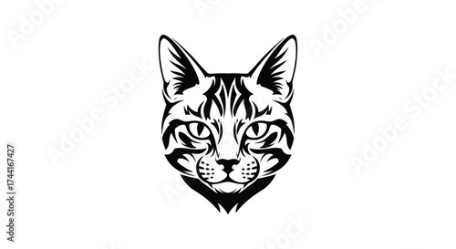 Stylized cat head tribal tattoo design black and white