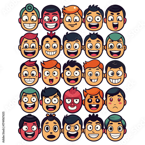 Vector art of cartoon faces with various expressions
