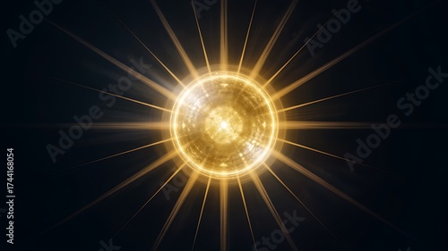 A Glowing Golden Orb Radiates Powerful Energy Against a Dark Background, ai-generated