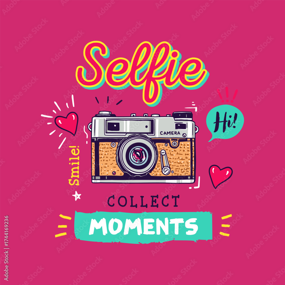 Obraz premium Whimsical Hand drawn Camera Collect Moments and Smile for Fun Illustration