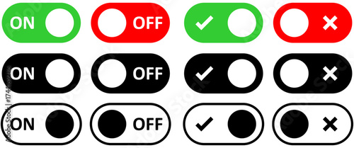 Switch toggle buttons ON OFF. Vector isolated web elements.