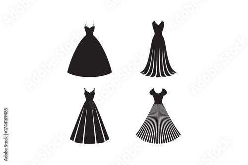 Four elegant black evening gowns silhouette collection