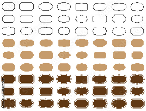 Collection of diverse blank oval and rectangular label shapes in outline and filled styles