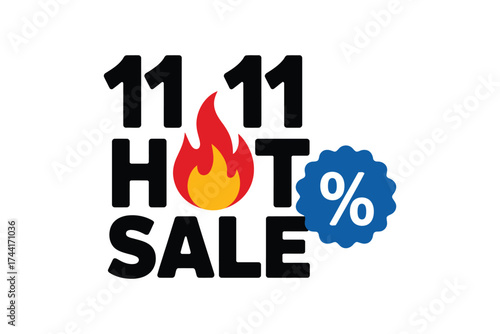 Hot sale announcement with fire and percentage symbol for shopping events