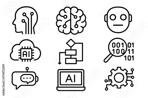 Collection of 6 linear icons about feedback and service review, featuring heart comments, documents, and satisfaction faces.