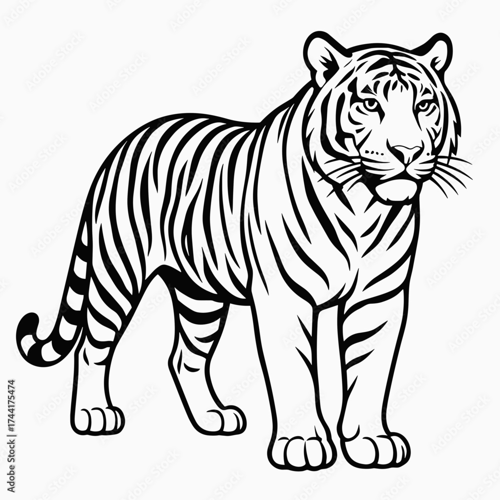 Obraz premium Black and white tiger illustration standing on plain background 