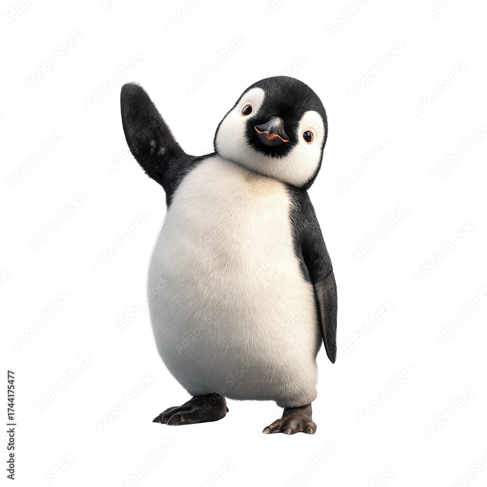 Fototapeta premium Happy Penguin Waving Flipper in Friendly Greeting, Isolated on Transparent Background 