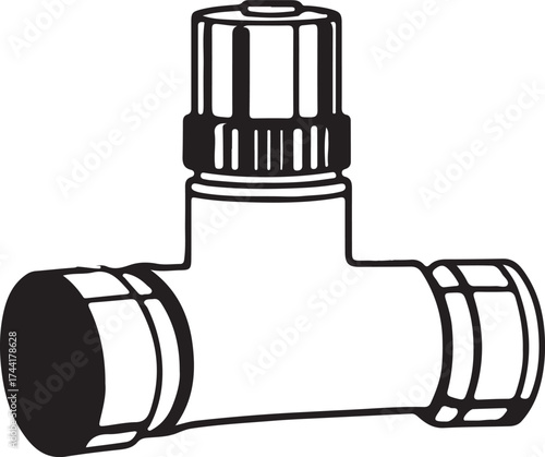 Precision Valve Blueprint  A detailed technical illustration of a valve component, highlighting its intricate design and purpose in a plumbing system.