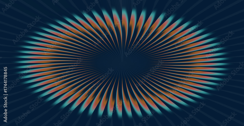 Obraz premium Abstract radial pattern with orange and teal colors on dark background