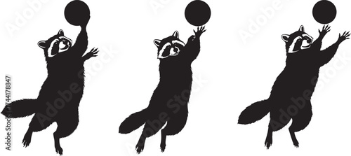 Raccoon Silhouette Playing Basketball Mid Jump Vector Art