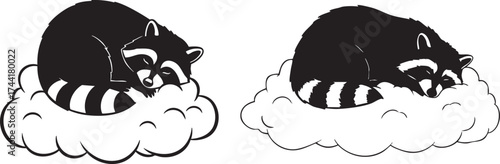 Raccoon Silhouette Sleeping on Cloud Vector