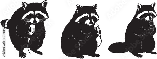 Raccoon Silhouette Streaming with Microphone Vector