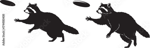 Raccoon Silhouette Throwing a Frisbee Vector