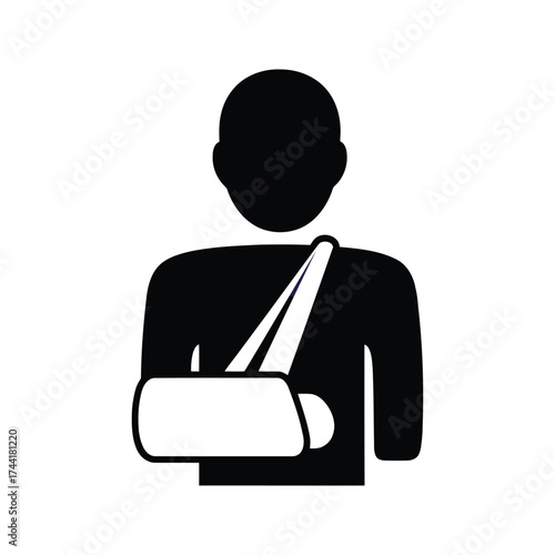 Vector illustration of person with arm in sling isolated on white background