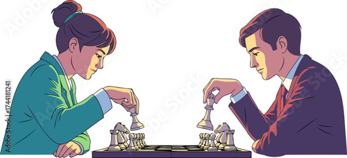 calculated decisions two opponents grapple with strategic thinking over the chessboard, isolated on transparent background