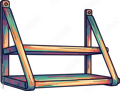 artisan wooden display rack colorful tiered shelf for unique home organization, isolated on transparent background