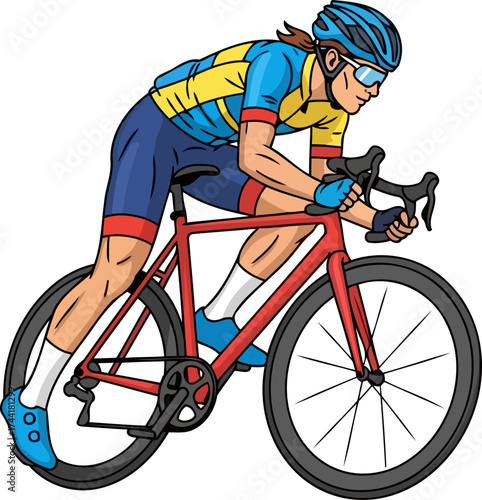 dynamic velocity focused cyclist propelling forward with unwavering determination and speed, isolated on transparent background