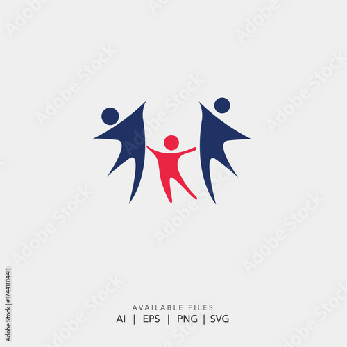 Happy family and child logo for a charity, social foundation, or community center