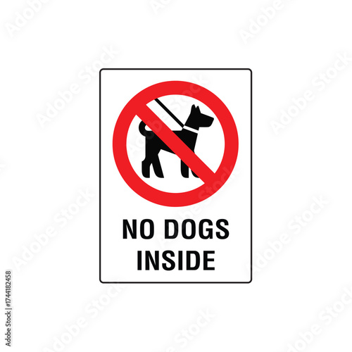 No Dogs Inside Prohibitive Symbol Sign Vector Illustration for Indoor Area Animal Restriction Label.