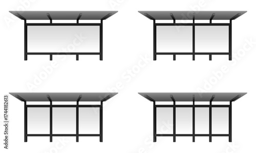 bus shelter mockup set, front view, vector illustration isolated on white background.