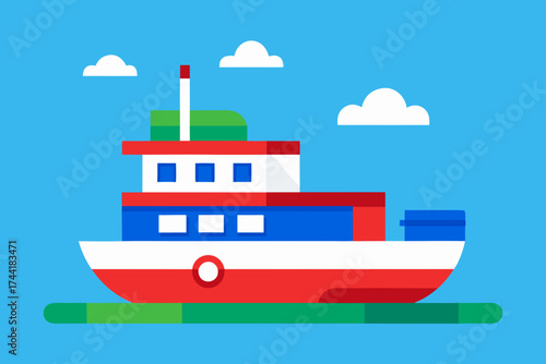 Illustration of a colorful boat with clouds in sky