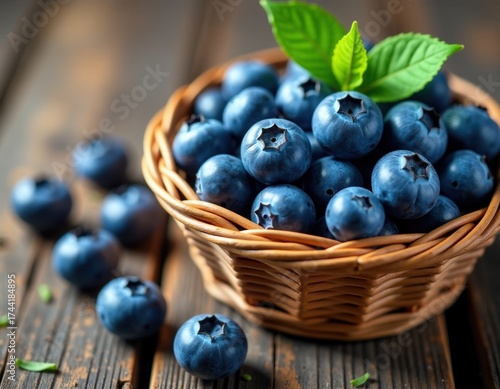 Wallpaper Mural Fresh Blueberries in Rustic Wicker Basket on Wooden Table Torontodigital.ca