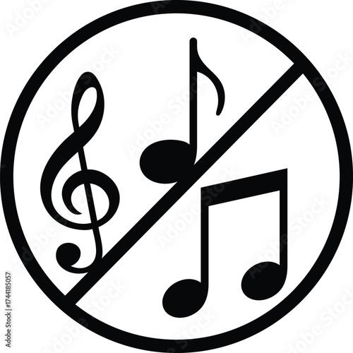 Black no music symbol with treble clef and notes prohibition forbidden