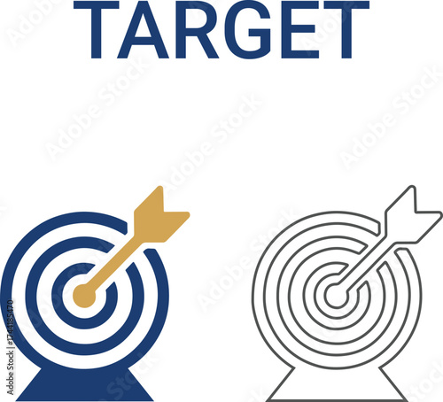 Target Line art icons. Collection of goal setting, team targets, leadership, collaboration, and more. Vector illustration. Easily changes to any color.