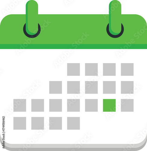 Green and gray calendar icon with one highlighted green day date schedule