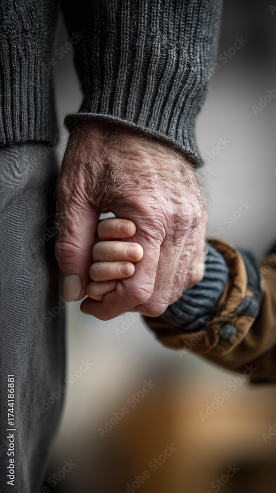 Fototapeta premium Mains âgées tenant la main d'un jeune enfant