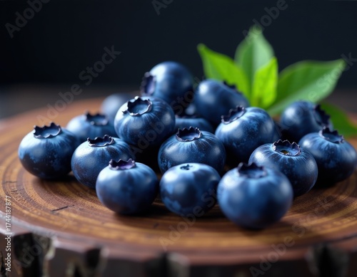 Wallpaper Mural Fresh Blueberries on Wooden Board with Green Leaves Torontodigital.ca