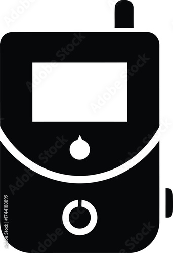 Simple black icon of a portable electronic device with a screen and antenna on a white background