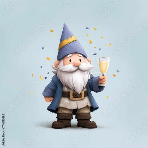 Celebrating with a cheerful gnome fantasy scene illustration whimsical atmosphere playful concept