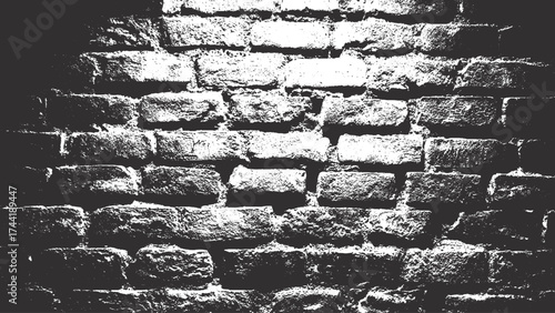 Distressed black brick wall background with rough grunge surface texture. Grunge overlay texture on old brick wall background for vintage effect. 